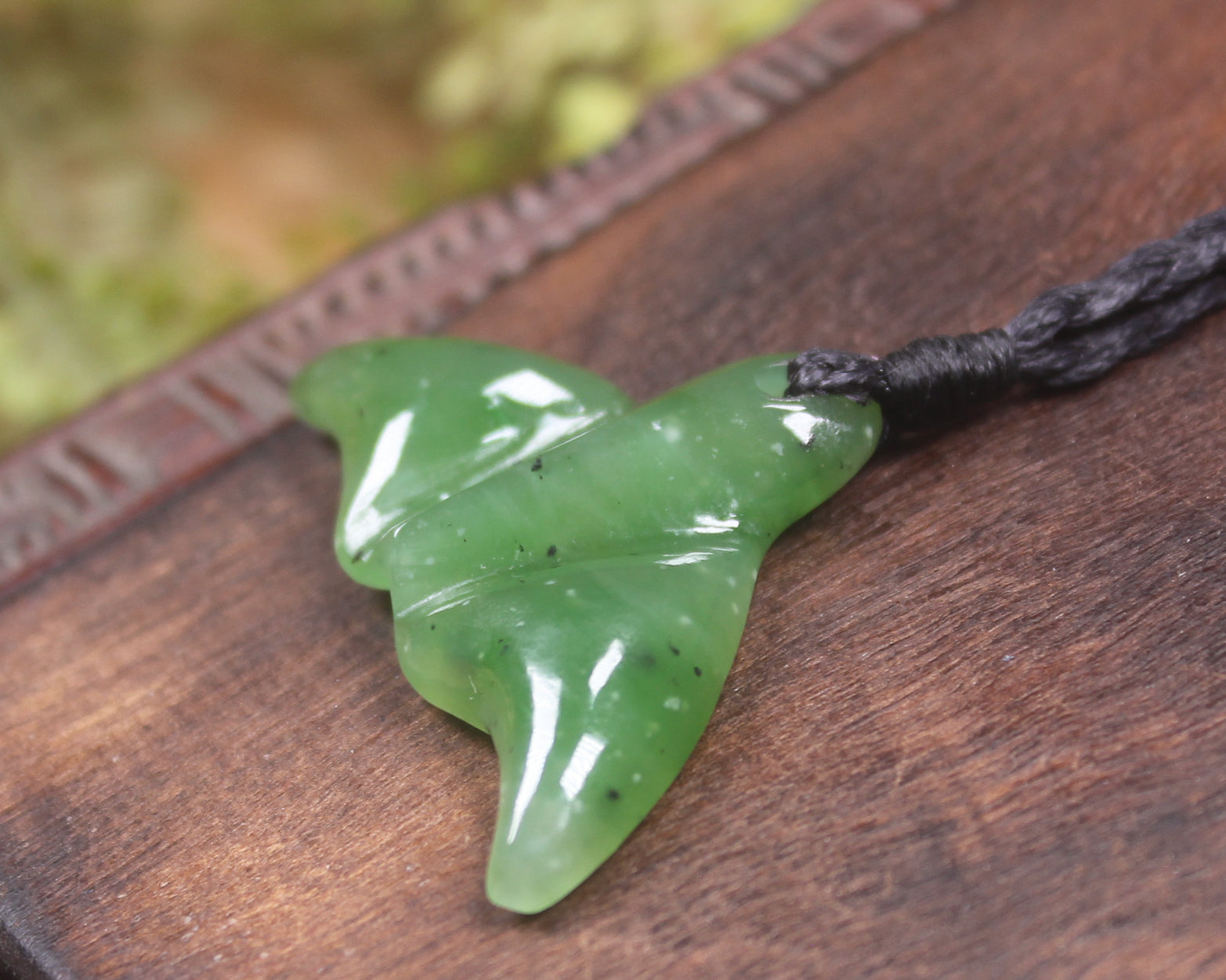 Whale tail carved from Hapopo Pounamu - NZ Greenstone