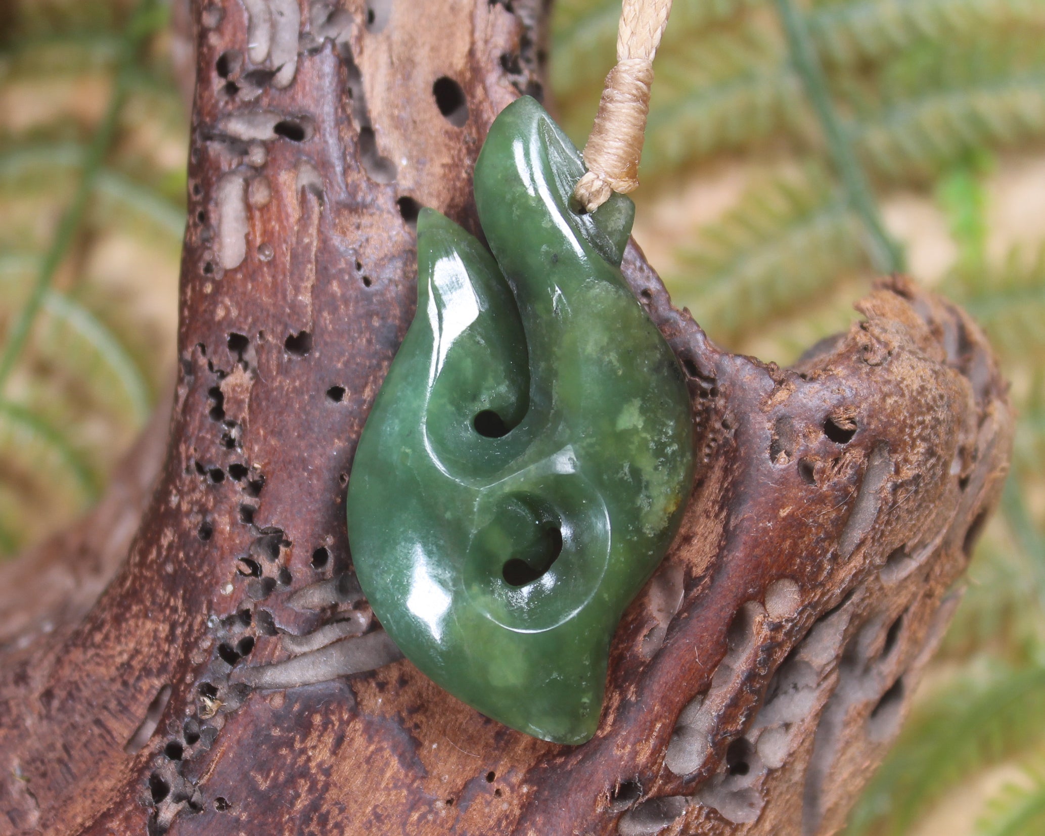 Hei Matau or Fish Hook carved from Hapopo Pounamu - NZ Greenstone
