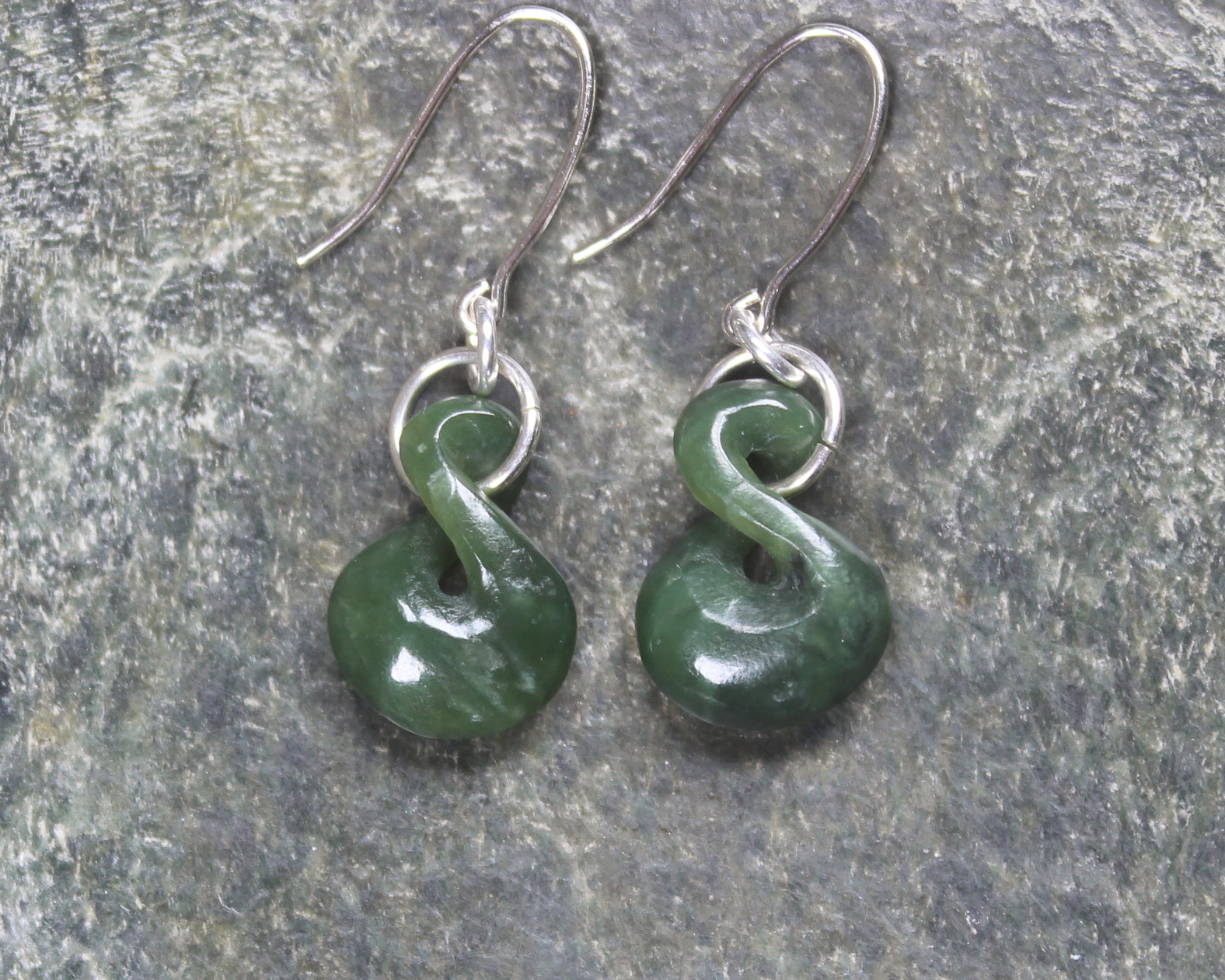 Twist Earrings carved from Hapopo Pounamu - NZ Greenstone