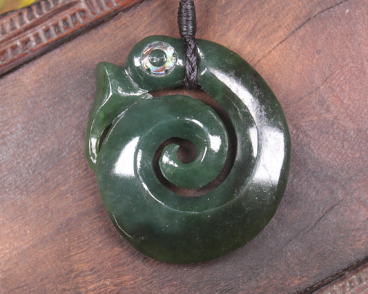 Koropepe carved from Kawakawa Pounamu - NZ Greenstone