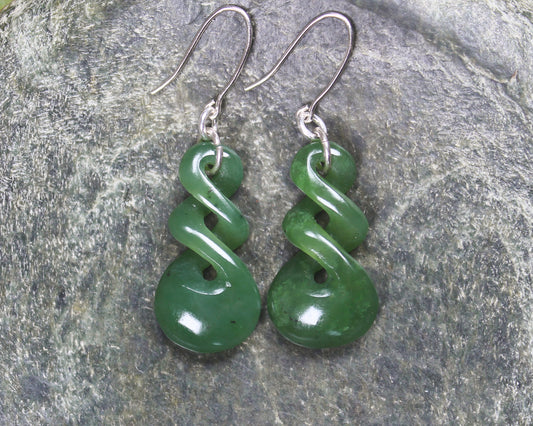 Twist Earrings carved from Hapopo Pounamu - NZ Greenstone