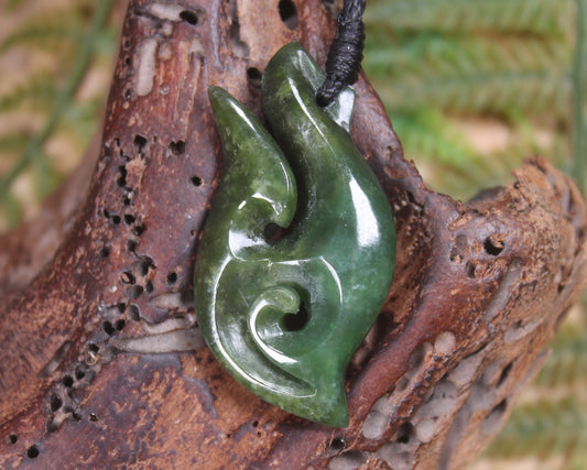 Hei Matau or Fish Hook carved from Hapopo Pounamu - NZ Greenstone
