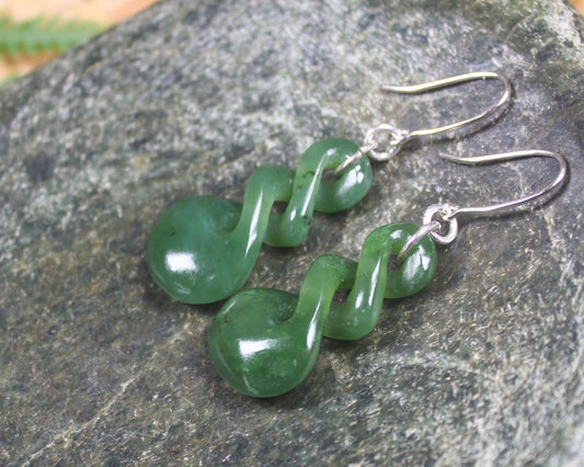Twist Earrings carved from Hapopo Pounamu - NZ Greenstone
