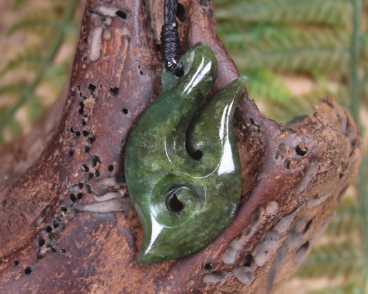 Hei Matau or Fish Hook carved from Hapopo Pounamu - NZ Greenstone
