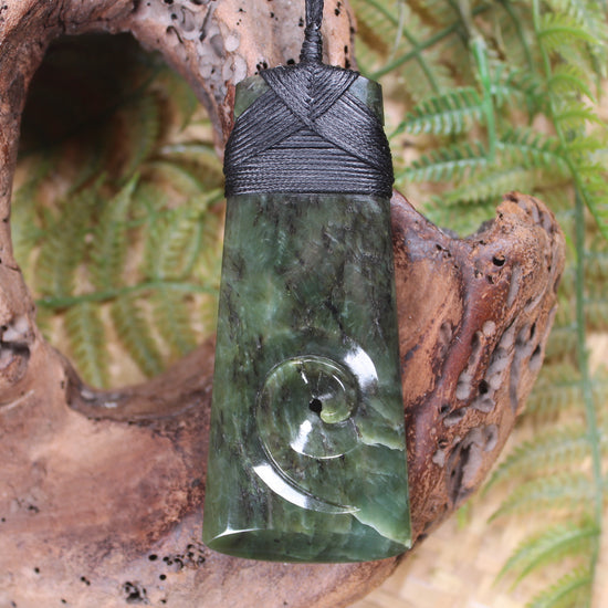 Toki or Adze with Koru Pendant carved from Rimu Pounamu - NZ Greenstone