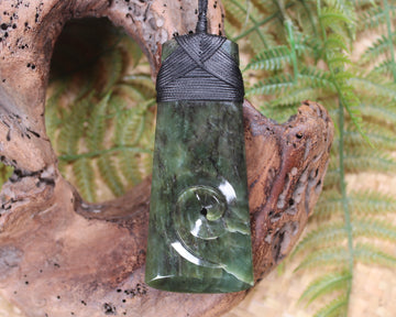 Toki or Adze with Koru Pendant carved from Rimu Pounamu - NZ Greenstone