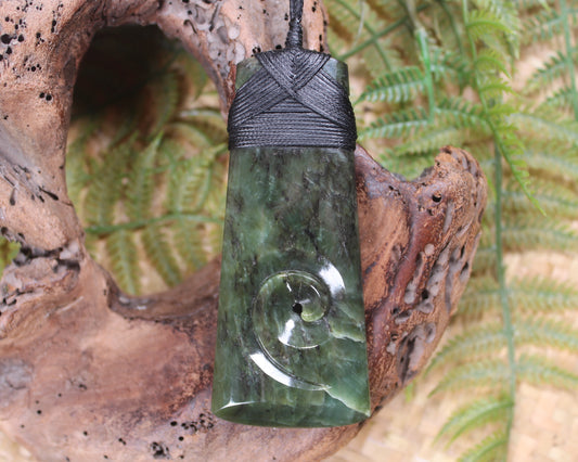 Toki or Adze with Koru Pendant carved from Rimu Pounamu - NZ Greenstone