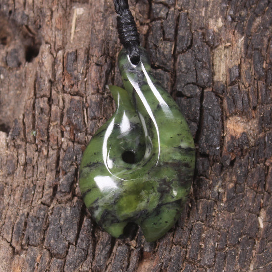 Douglas Creek pounamu hei matau pendant - NZ Greenstone