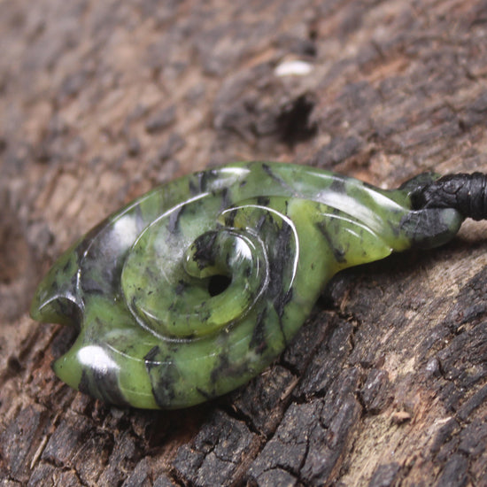 Douglas Creek pounamu hei matau pendant - NZ Greenstone