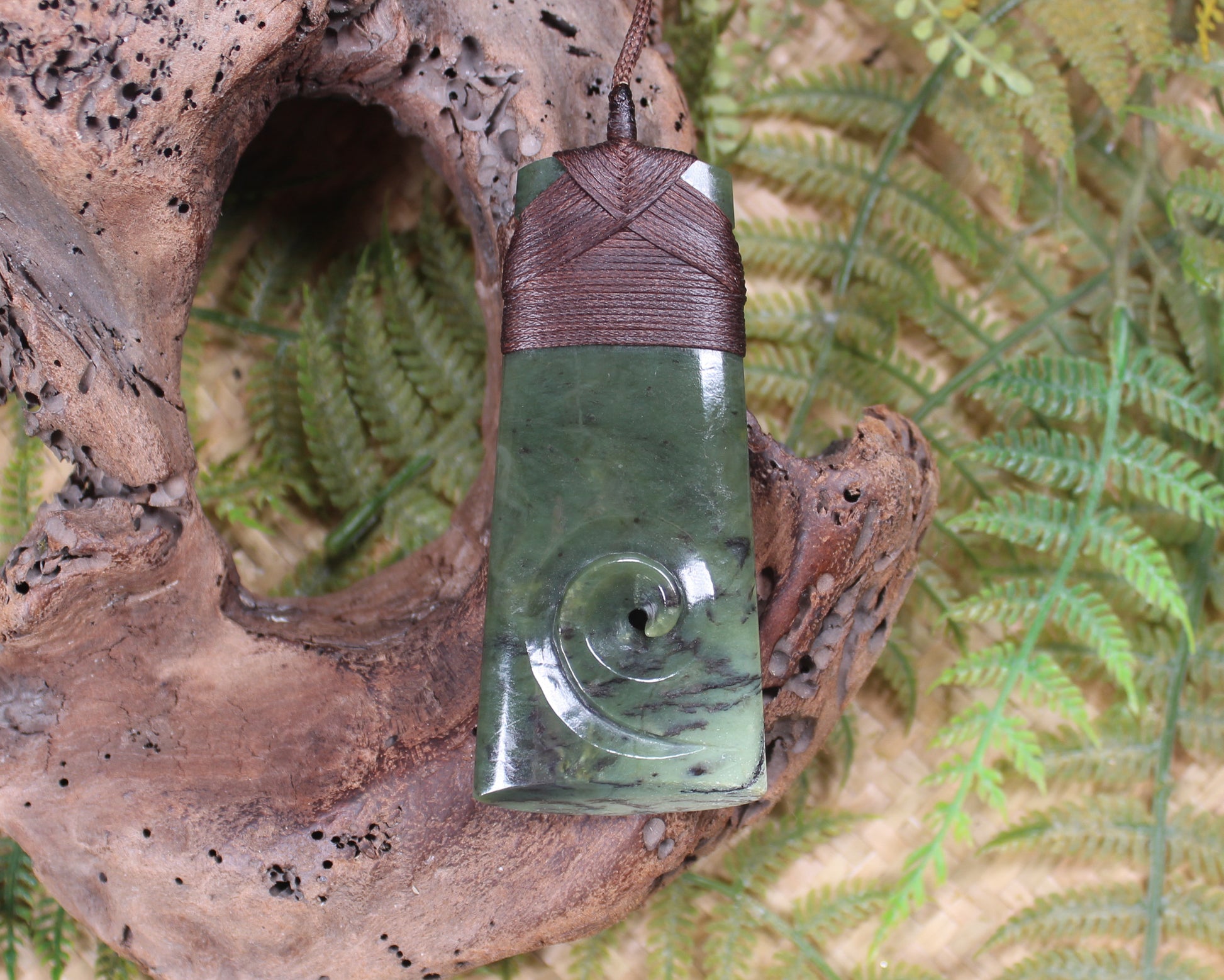 Toki or Adze with Koru Pendant carved from Rimu Pounamu - NZ Greenstone