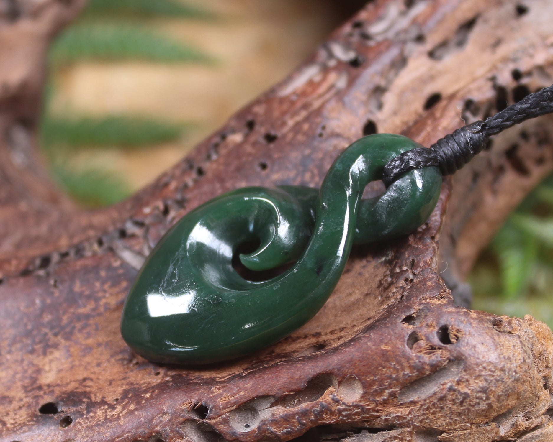 Koru Twist carved from Kawakawa Pounamu - NZ Greenstone