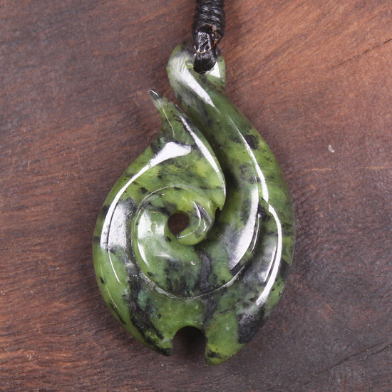 Douglas Creek pounamu hei matau pendant - NZ Greenstone