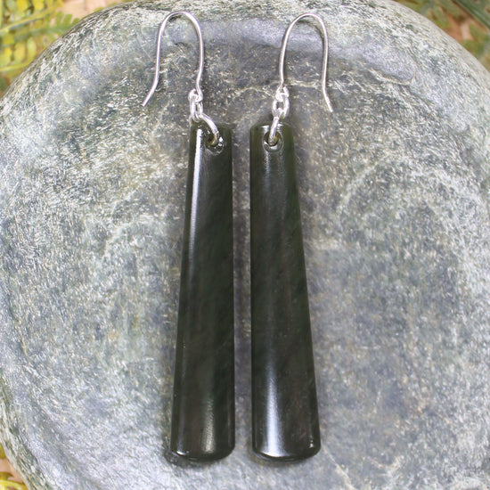 Roimata or Teardrop earrings carved from Rimu Pounamu - NZ Greenstone