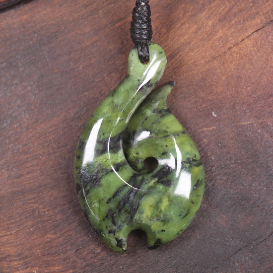 Douglas Creek pounamu hei matau pendant - NZ Greenstone