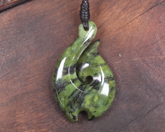 Douglas Creek pounamu hei matau pendant - NZ Greenstone