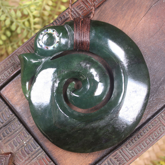 Koropepe carved from Kawakawa Pounamu - NZ Greenstone