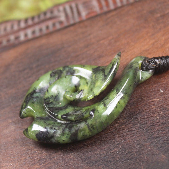 Douglas Creek pounamu hei matau pendant - NZ Greenstone