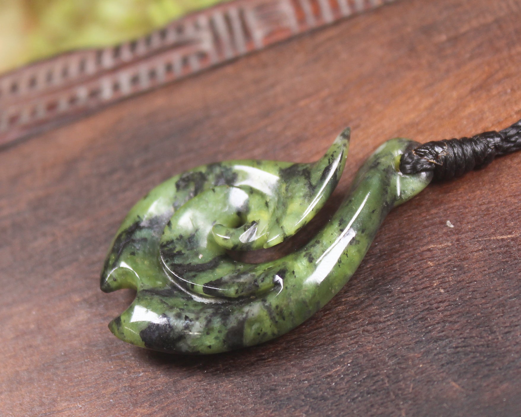 Douglas Creek pounamu hei matau pendant - NZ Greenstone