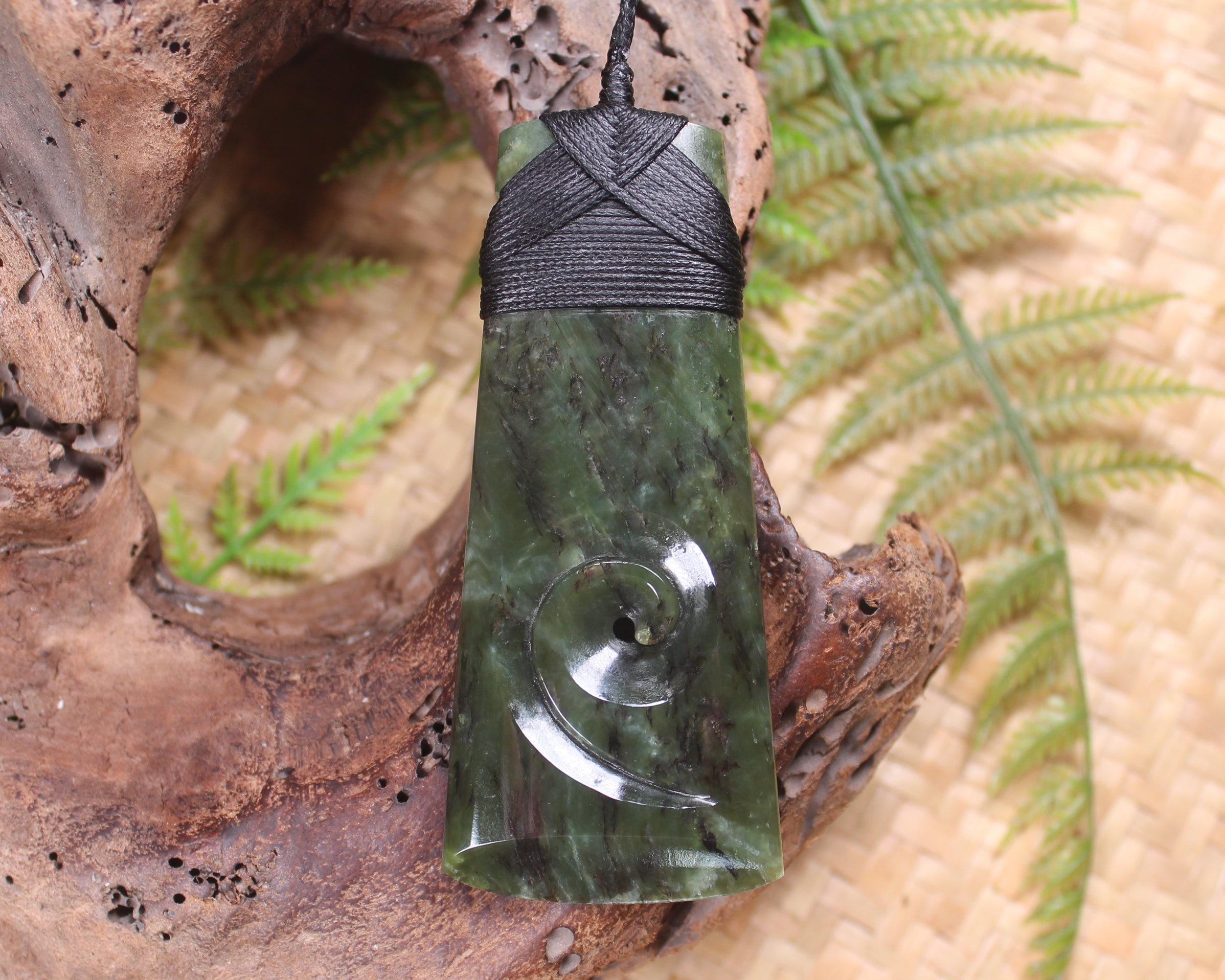 Toki or Adze with Koru Pendant carved from Rimu Pounamu - NZ Greenstone