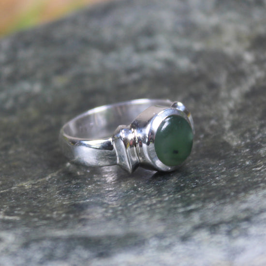 Sterling Silver Hapopo Pounamu Ring - NZ Greenstone