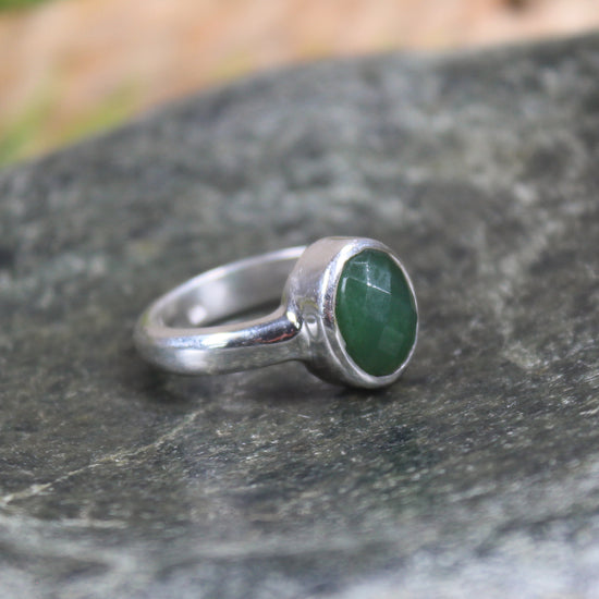 Sterling Silver Hapopo Pounamu Ring - NZ Greenstone