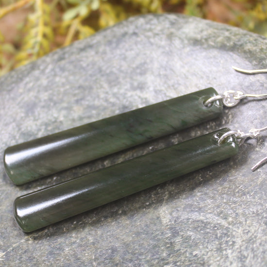 Roimata or Teardrop earrings carved from Rimu Pounamu - NZ Greenstone