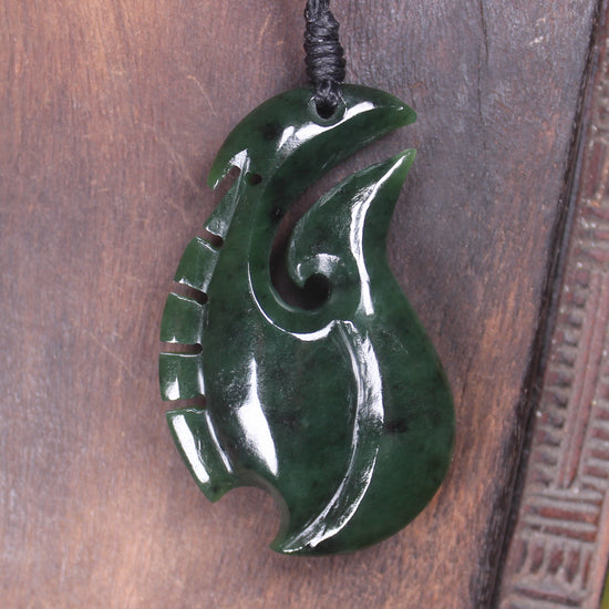 Hei Matau or Fish Hook carved from Kawakawa Pounamu - NZ Greenstone