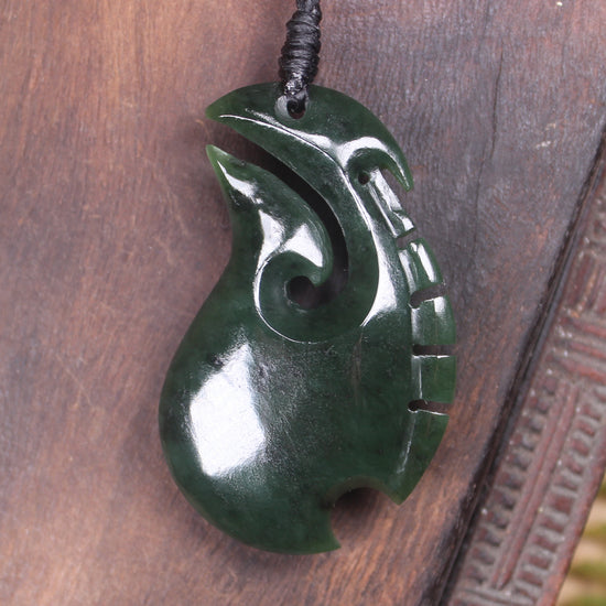 Hei Matau or Fish Hook carved from Kawakawa Pounamu - NZ Greenstone