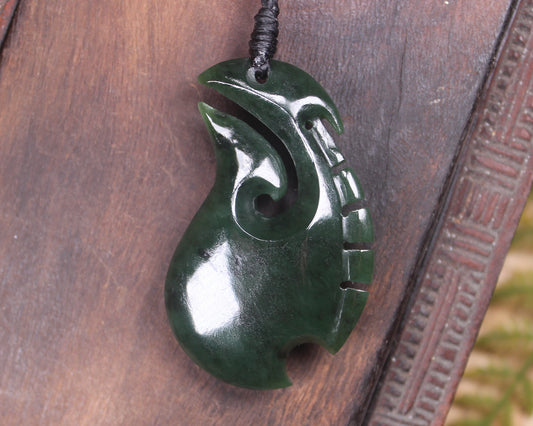 Hei Matau or Fish Hook carved from Kawakawa Pounamu - NZ Greenstone