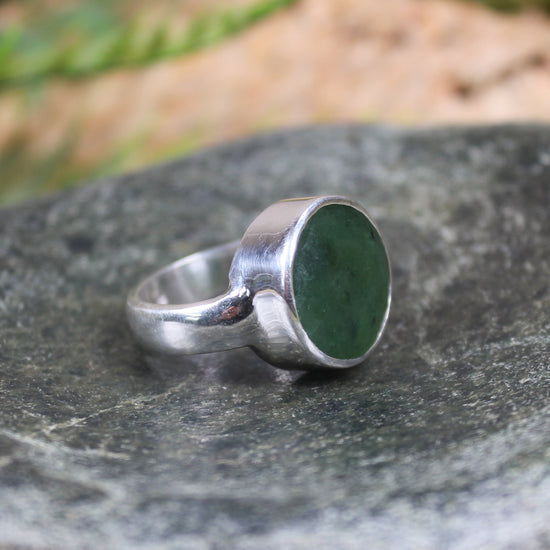 Sterling Silver Hapopo Pounamu Ring - NZ Greenstone