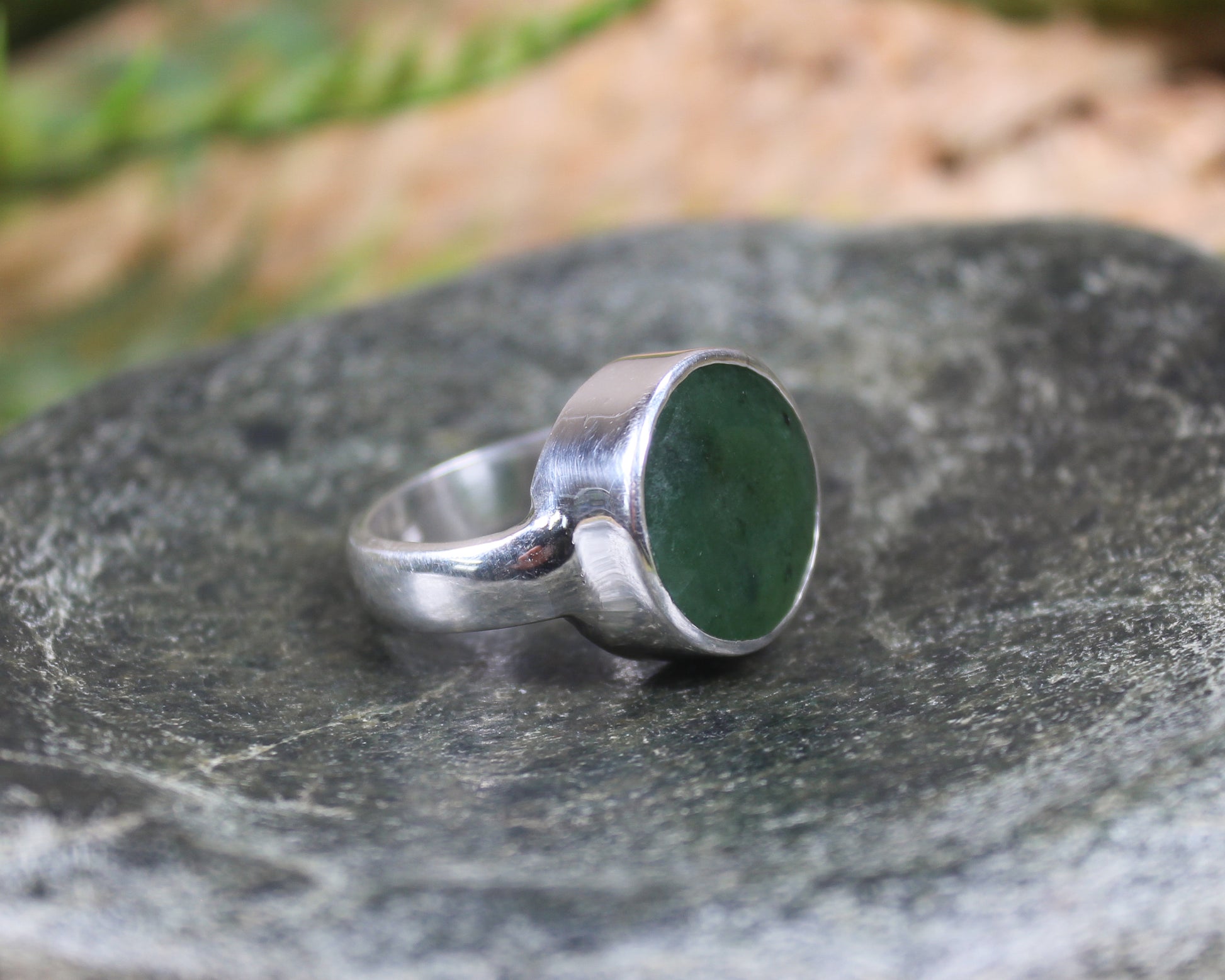 Sterling Silver Hapopo Pounamu Ring - NZ Greenstone