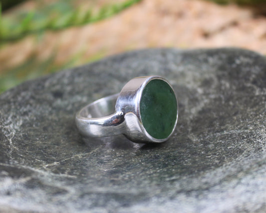 Sterling Silver Hapopo Pounamu Ring - NZ Greenstone