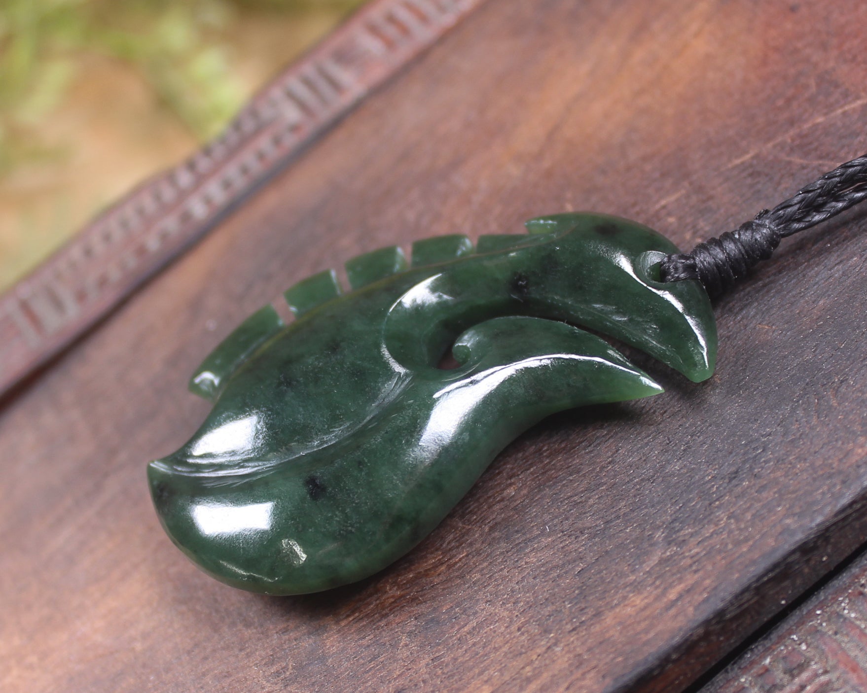 Hei Matau or Fish Hook carved from Kawakawa Pounamu - NZ Greenstone