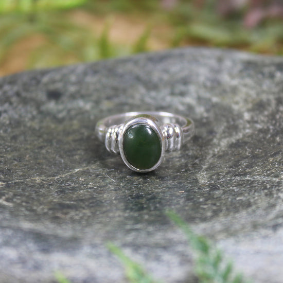 Sterling Silver Kawakawa Pounamu Ring - NZ Greenstone