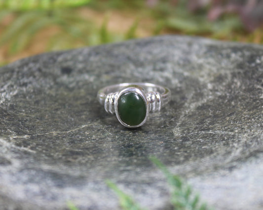 Sterling Silver Kawakawa Pounamu Ring - NZ Greenstone