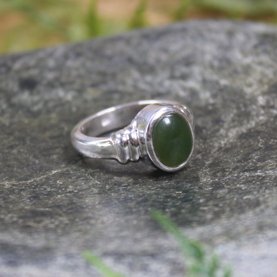Sterling Silver Kawakawa Pounamu Ring - NZ Greenstone