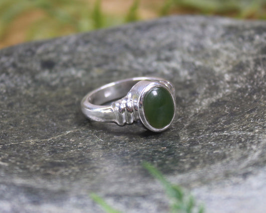 Sterling Silver Kawakawa Pounamu Ring - NZ Greenstone