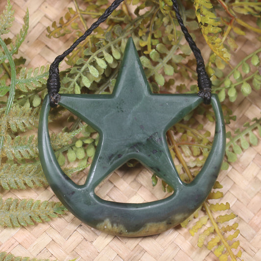 Whetumarama or Ratana Star Symbol carved from Flower Jade Pounamu - New Zealand Greenstone