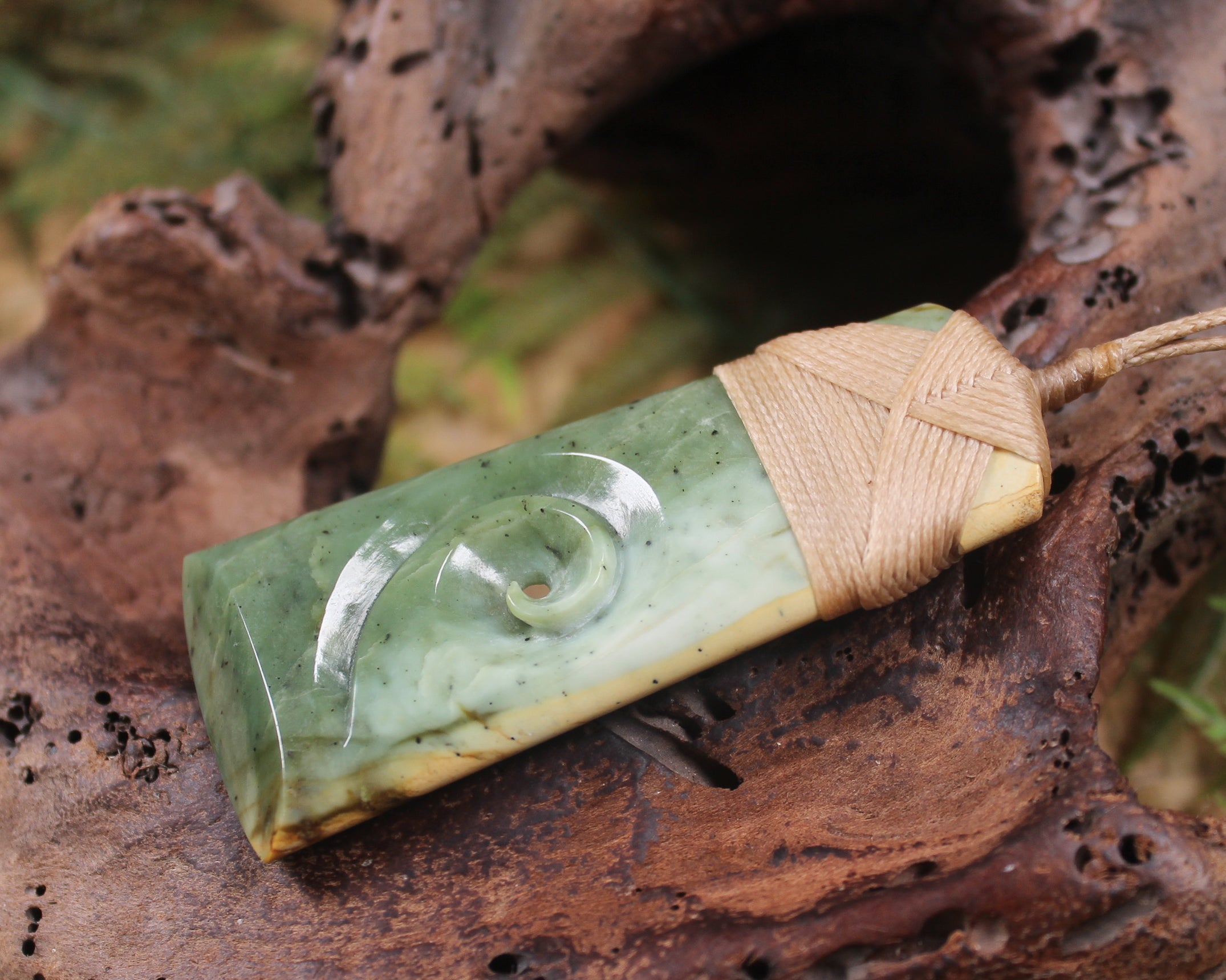 Toki or Adze with Koru carved from Hapopo Pounamu - NZ Greenstone