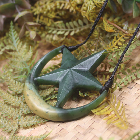 Whetumarama or Ratana Star Symbol carved from Flower Jade Pounamu - New Zealand Greenstone