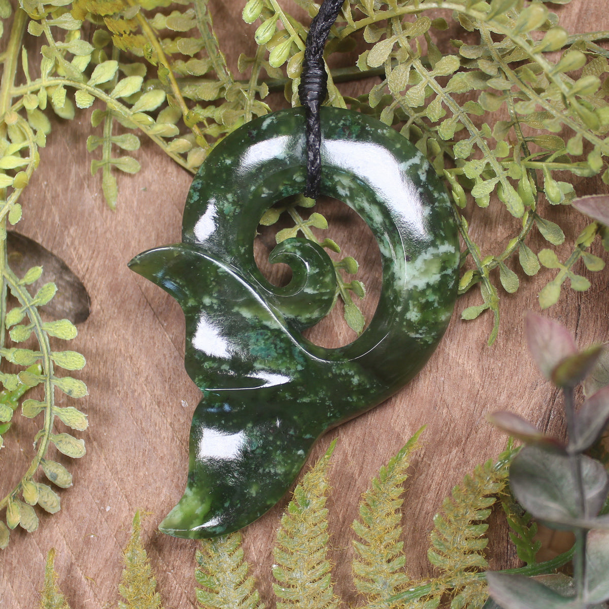 Whale Tail carved from Kawakawa Pounamu - NZ Greenstone