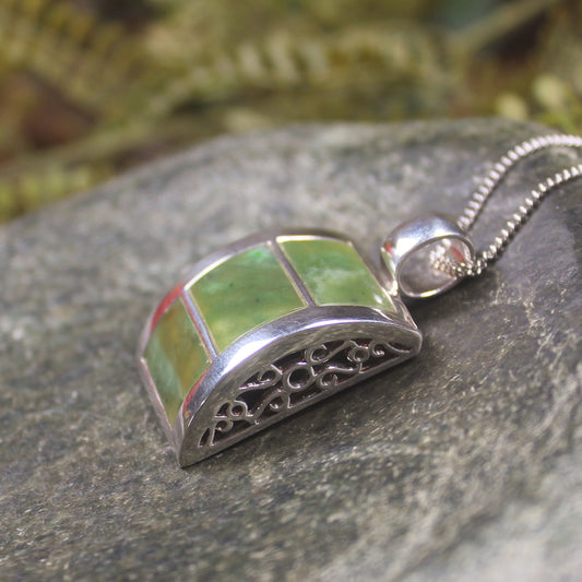 Hapopo Pounamu pendant set in Sterling Silver - NZ Greenstone