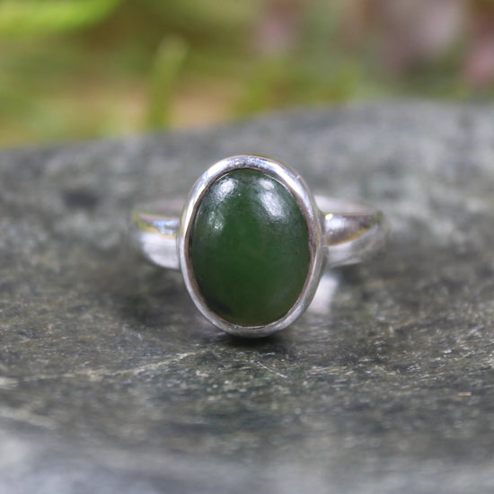 Sterling Silver Kawakawa Pounamu Ring - NZ Greenstone
