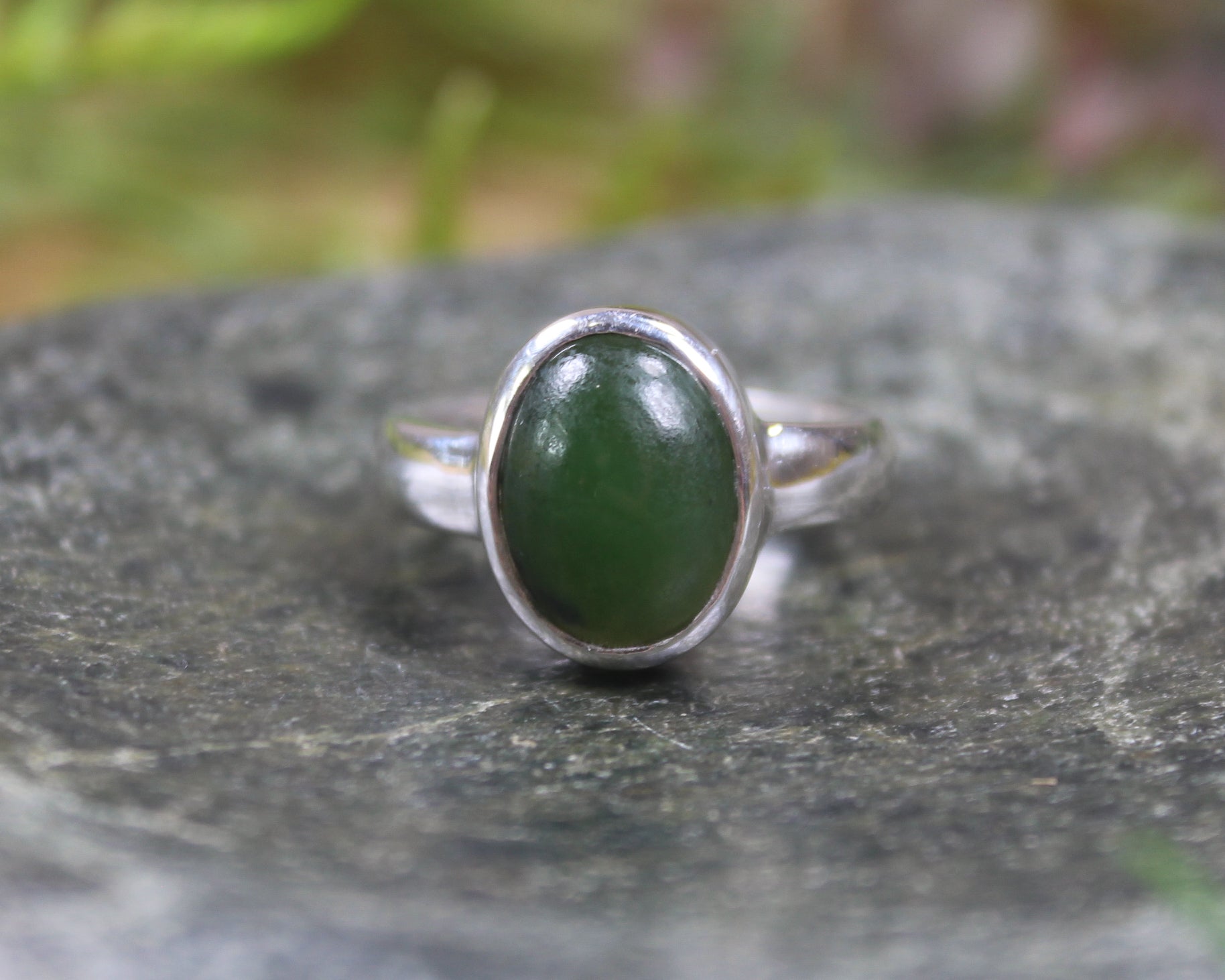 Sterling Silver Kawakawa Pounamu Ring - NZ Greenstone