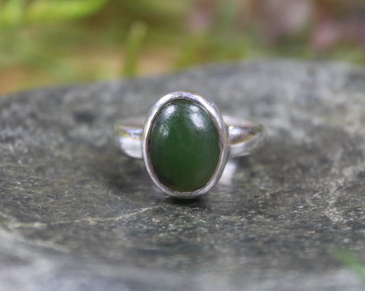 Sterling Silver Kawakawa Pounamu Ring - NZ Greenstone