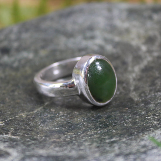 Sterling Silver Kawakawa Pounamu Ring - NZ Greenstone