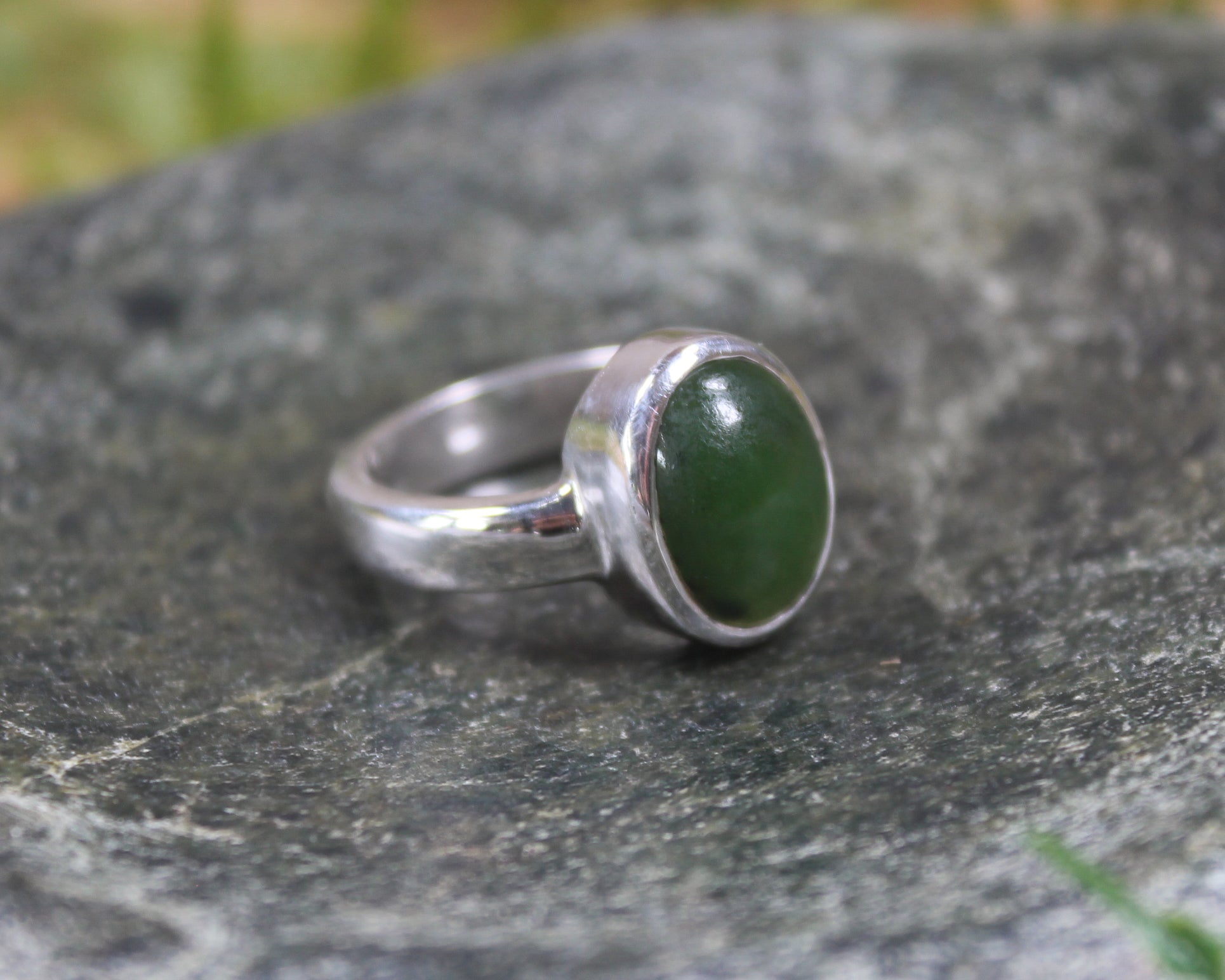 Sterling Silver Kawakawa Pounamu Ring - NZ Greenstone