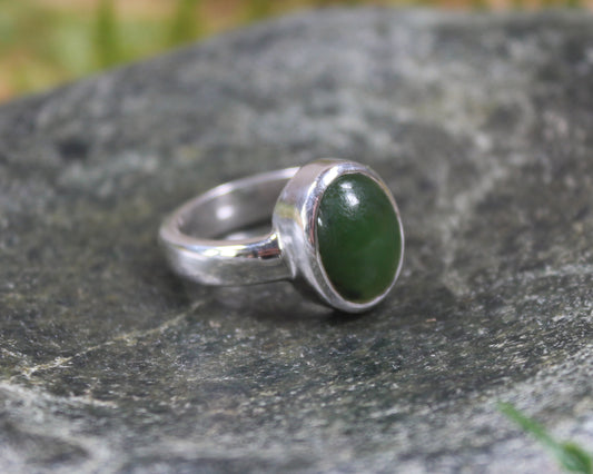 Sterling Silver Kawakawa Pounamu Ring - NZ Greenstone