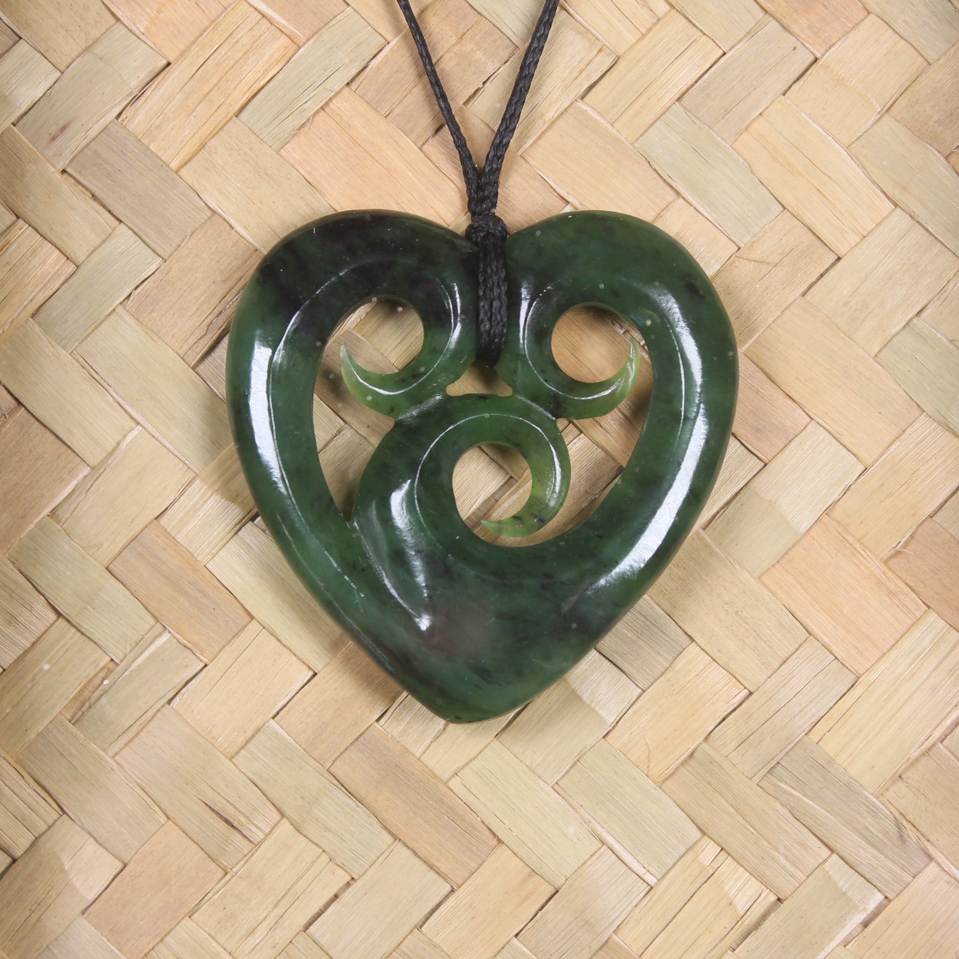 Framed Hapopo Pounamu Koru Heart Pendant - NZ Greenstone