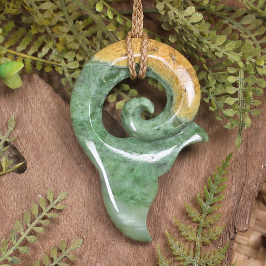 Whale Tail carved from Raukaraka Pounamu - NZ Greenstone